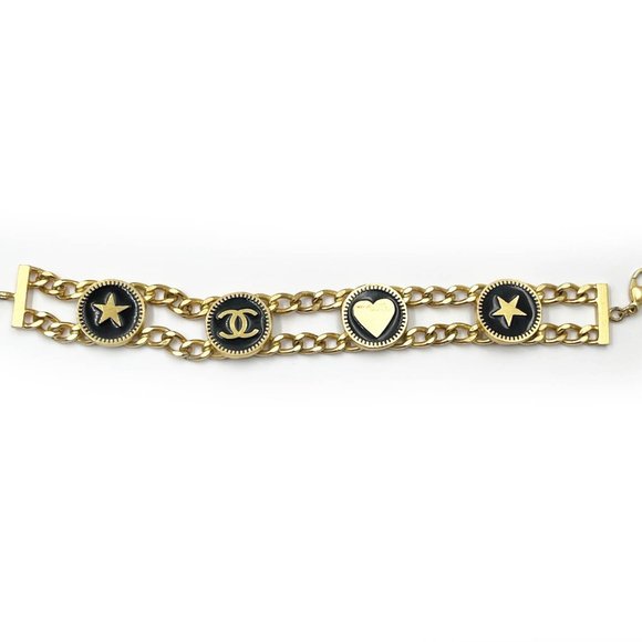 Chanel Vintage Gold Plated CC Heart Star Black Coin Bracelet - Picture 1 of 4